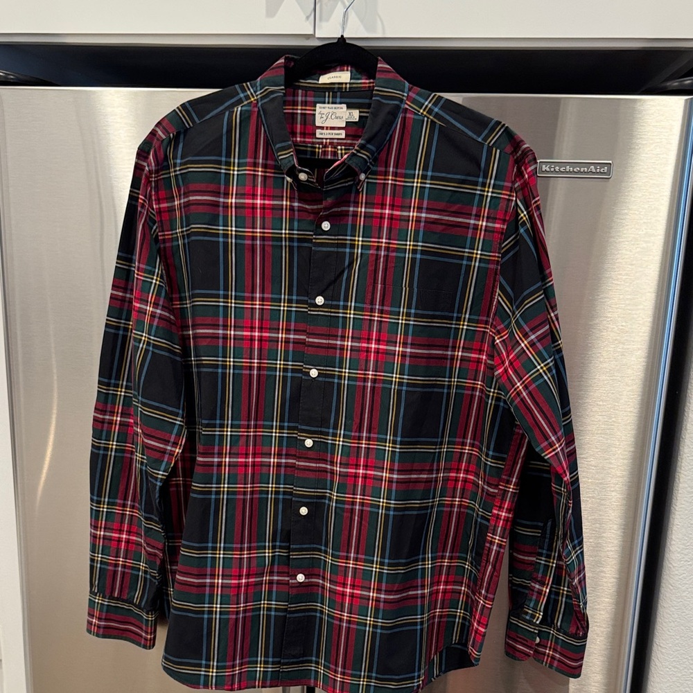 J. Crew Stewart Tartan Shirt Red and Blue Plaid Button Down Shirt men’s XL